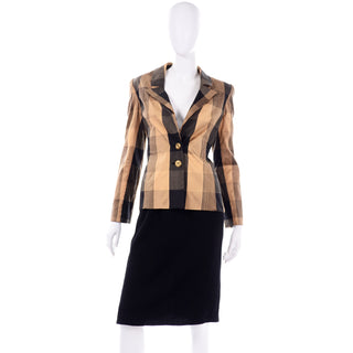 Vintage Valentino Black Boucle & Gold Plaid Skirt Suit w 2 Blazer Options