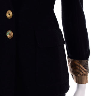 Vintage Valentino Black Boucle & Gold Plaid Silk Skirt Suit w 2 Blazer Options