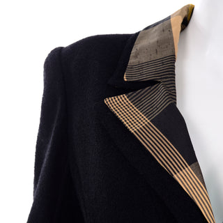 Vintage Valentino Black Boucle & Silk Gold Plaid Skirt Suit w 2 Blazers