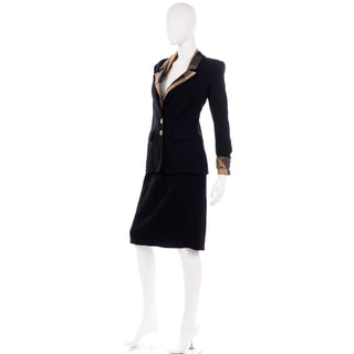 Vintage Valentino Black & Gold Plaid 3pc Skirt Suit with 2 Blazers