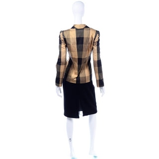 Vintage Valentino Black Boucle & Gold Plaid Skirt Suit w 2 Blazers
