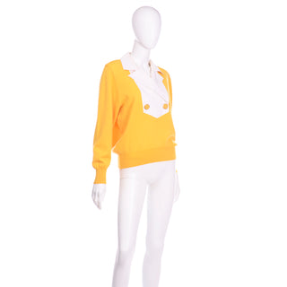 1980s Valentino Yellow & White Sweater Style Top With Collar