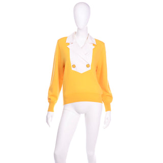 1980s Valentino Yellow Sweater Top With White Collar