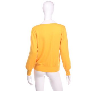 1980s Valentino Yellow Sweater Top With White Cotton Yoke and Collar