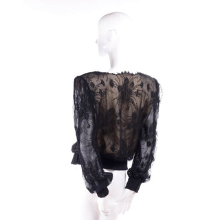 Vintage Valentino Black Lace Over Nude Silk Sweatshirt Style Top Size 8