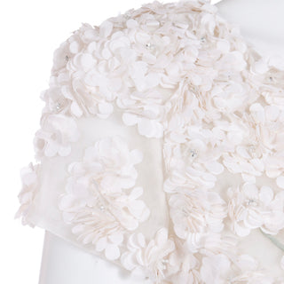 Beaded Valentino White Floral Silk Applique Cropped Shrug Bolero Jacket
