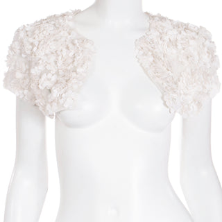 Rare Valentino White Floral Silk Applique Cropped Shrug Bolero Jacket