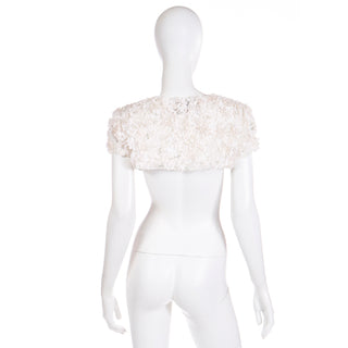 Valentino White Floral Silk Applique Cropped Shrug Bolero Jacket Small