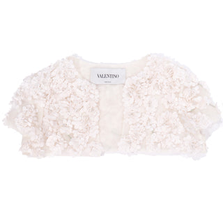 2000s Valentino White Floral Silk Applique Cropped Shrug Bolero Jacket S