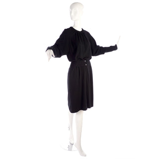 1980s Valentino vintage black wool dress size 6