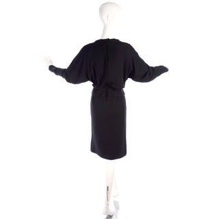 1980s Valentino Miss V Black Wool Day Dress Size 6