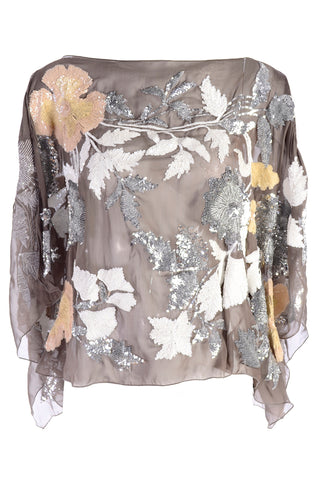 Valentino sheer scarf top w floral sequins