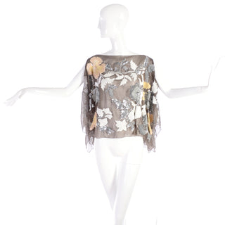 Valentino floral sequined taupe sheer silk top