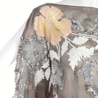 Valentino Fine Sheer Silk Top w/ Metallic & Iridescent Sequins