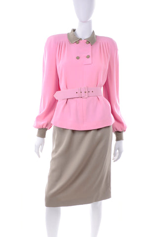 F/W 1984 Valentino Pink & Khaki Skirt & Top Suit