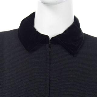 1980s Valentino Boutique Vintage Black Ribbed Dress w Velvet Collar coat dress