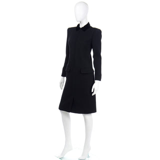 1980s Valentino Boutique Vintage Black Ribbed Dress w Velvet Collar Italy