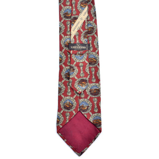 Logo tipping on a vintage Valentino silk burgundy duck tie