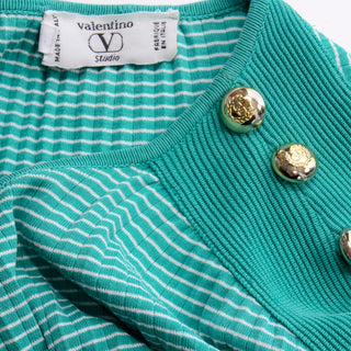 Vintage Valentino Green and White Striped Cotton Knit Top Valentino V Studio
