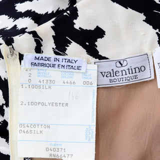 1980s Valentino Black & White Silk Abstract Print Ruffled Vintage Dress
