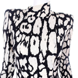 1980s Valentino Black & White Silk Abstract Print Ruffled Vintage Dress