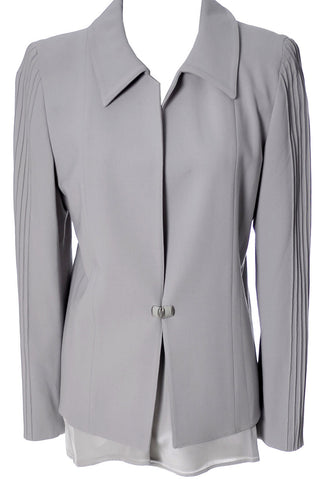 Pale Lavender Valentino Boutique 2pc Vintage Blazer & Silk Top - Dressing Vintage