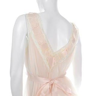 1960s Van Raalte Sheer Pale Pink Lace & Ribbon Vintage Nightgown