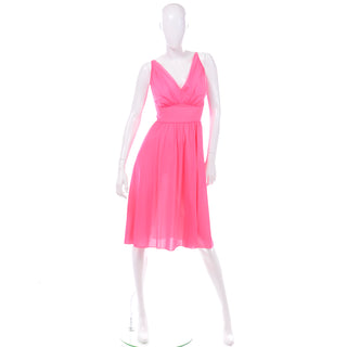 1960s Vanity Fair Hot Pink V Neck Sleeveless Nightgown