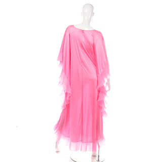 1970s Vanity Fair Pink House Dress w/ Pleated Ruffle Chiffon Trim