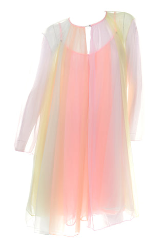 1970s Pastel Chiffon Rainbow Peignoir Nightgown Set