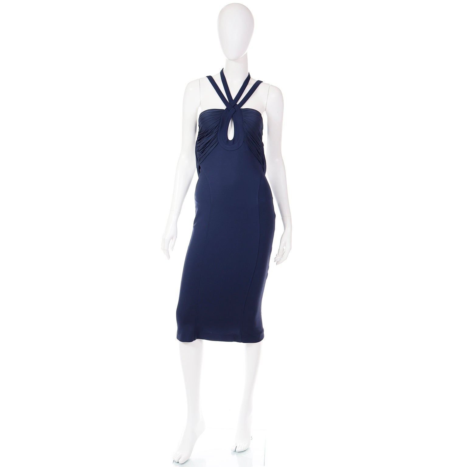 Runway 2006 Versace Strappy Keyhole Blue Evening Dress Modig Runway 2006 Versace Strappy Keyhole Blue Evening Dress Modig