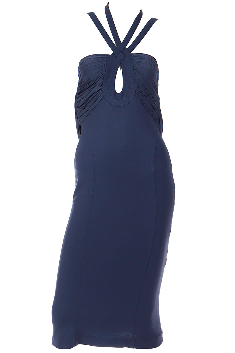 Runway 2006 Versace Strappy Keyhole Blue Evening Dress Modig Runway 2006 Versace Strappy Keyhole Blue Evening Dress Modig