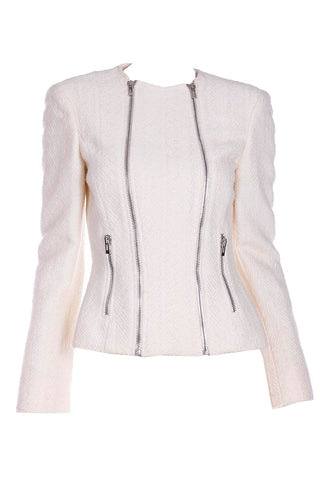 2000s Gianni Versace Winter White Boucle Double Zip Jacket