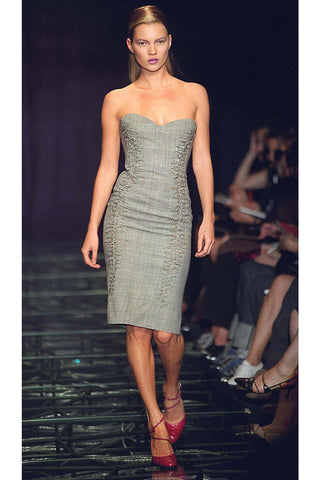Kate Moss Spring Summer 1998 Versace Runway Show Strapless Plaid Dress