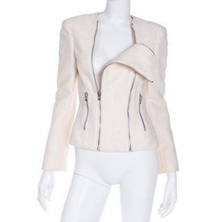 2000s Gianni Versace Winter White Boucle Double Zip Jacket M