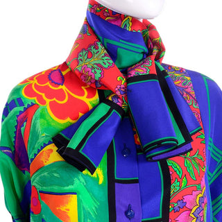 1980s Versace vintage blouse with attached scarf