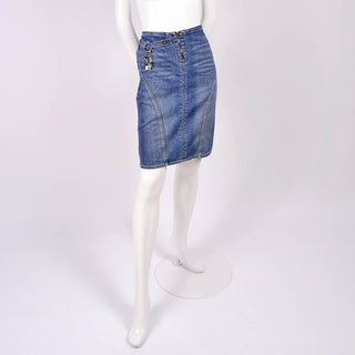 Versace Jeans Couture denim skirt with lock and key charms