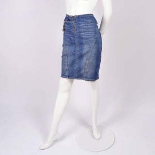 Versace Jeans Couture jean skirt with lock and key charms