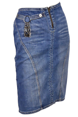 Versace Jeans Couture denim skirt with VJC Key charms