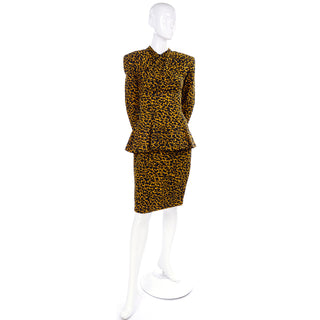 1980s Vicky Tiel silk two piece dress abstract yellow and black animal print