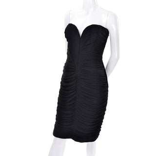 Black Vintage Vicky Tiel Bodycon Dress Pleated