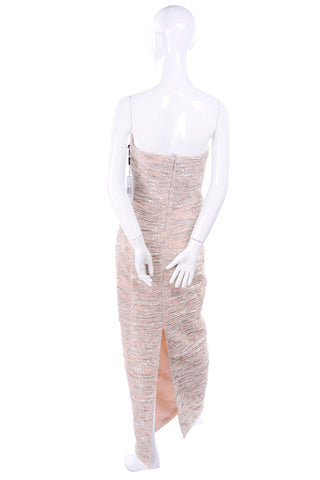 Vicky Tiel strapless ruched silver and light pink strapless evening dress
