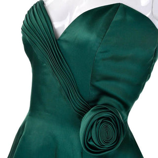 Satin pleats and rosette strapless vintage Vicky Tiel evening party dress