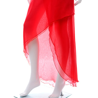 Victor Costa Vintage Chiffon One Shoulder red 1970s Dress