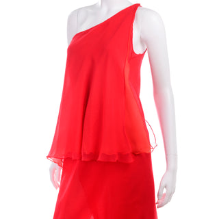 Victor Costa Vintage 1970s Chiffon One Shoulder red Dress