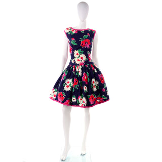 1980s Floral Victor Costa Dress Size 6/8