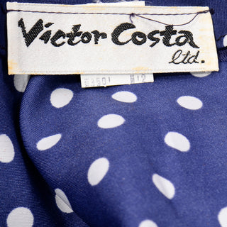 Victor Costa Vintage Blue & White Polka Dot Ruffle Dress 