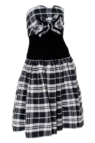 1980s black and white plaid victor costa vintage dress