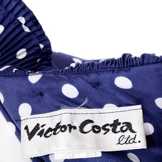 1970s Victor Costa Blue & White Polka Dot Midi Dress w/ Ruffles