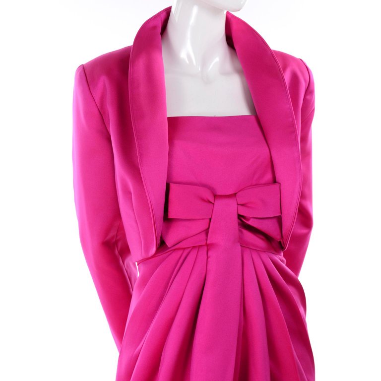 Vintage Victor Costa Shocking Pink Strapless Dress W/ Bolero Jacket 4/6 Modig Vintage Victor Costa Shocking Pink Strapless Dress W/ Bolero Jacket 4/6 Modig